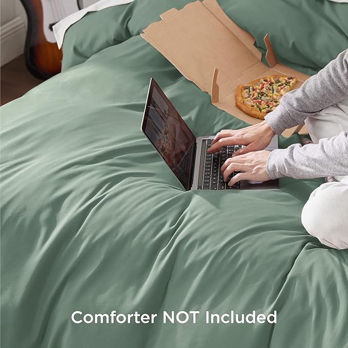 Bedsure Duvet Cover Full Size - Soft Double Brushed Bedding Set for Kids & Adults, Zipper Closure, 3 Pieces, Includes 1 Duvet Cover (80"x90") & 2 Pillow Shams, NO Comforter, Sage Green