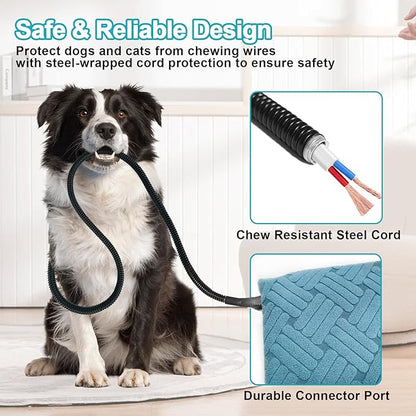 Dog Heating Pad 47x30 in, Pet Heating Pad for Dog Cat, Smart Thermostat Switch, Whelping Box Mats, Heated Dog Bed Mats with Chew Resistant Cord, Soft Blue Stripe Plush Cloth Cover
