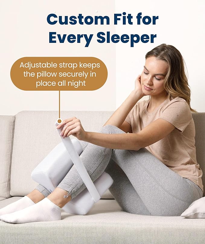 Everlasting Comfort Memory Foam Knee Pillow for Side Sleepers – Sciatica Pain Relief, Adjustable Strap – Leg Pillow for Knee, Back & Hip Alignment (Pack of 2)