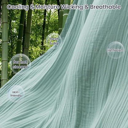 PHF Cooling Muslin Twin Blanket for Hot Sleepers, 60% Rayon Derived from Bamboo, 40% Cotton for Summer, 4-Layer Breathable Gauze Blanket for Bed Couch, 66"x90", Sage Green