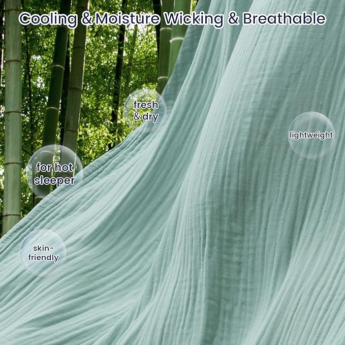 PHF Cooling Muslin King Blanket for Hot Sleepers, 60% Rayon Derived from Bamboo, 40% Cotton for Summer, 4-Layer Breathable Gauze Blanket for Bed Couch, 108"x90", Sage Green