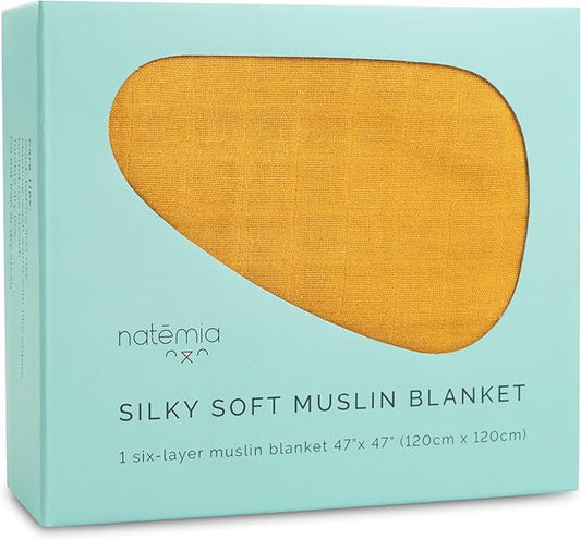 Natemia Muslin Baby Blanket - Ultra Soft, Breathable Baby Blankets for Girls and Boys - Newborn Essentials- Multi-Purpose Stroller Cover, Play Mat, XL Swaddle - Cotton Rayon Blend- 47" x 47"