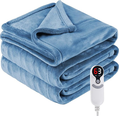 Electric Heated Blanket Throw Size 50"x60", Fast Heating Throw, Soft Microplush for Sofa & Office,6 Heating Levels & 1-10 Hours Auto Off, Machine Washable, Gifts for Family-Light Blue
