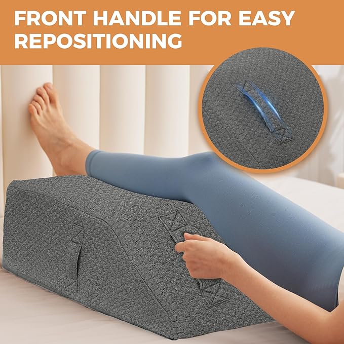 Leg Pillow Elevation Blood Circulation, Leg Elevating Pillows for After Surgery, Sleeping, Memory Foam Wedge Pillow for Legs Swelling, Foot Knee Pillow for Back Pain, 23.6×16.8×8in, Dark Grey