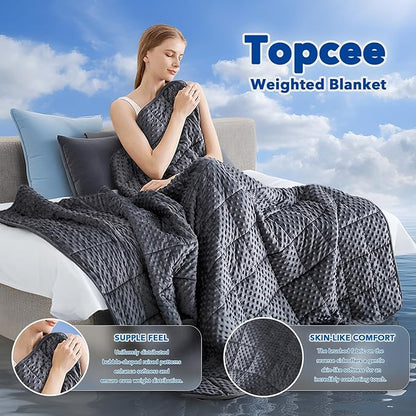 Topcee Weighted Blanket for Adults (20lbs 60"x80"), Minky Dots Heavy Blanket for 190-210lbs Sleeping, Soft, Cozy and Cooling Weighted Throw Blankets, Machine Washable, Grey
