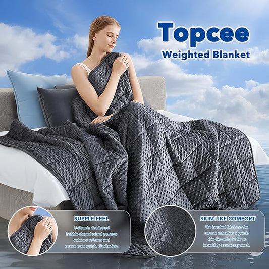 Topcee Weighted Blanket for Adults (15lbs 48"x72"), Minky Dots Heavy Blanket for 140-160lbs Sleeping, Soft, Cozy and Cooling Weighted Throw Blankets, Machine Washable, Grey