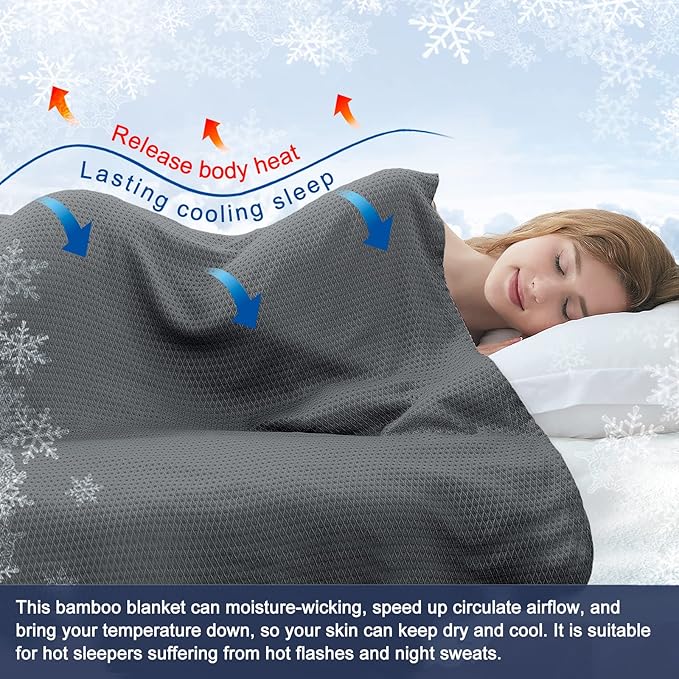 DANGTOP Cooling Blankets for Hot Sleepers, 100% Rayon Lightweight Breathable Summer Blanket Absorbs Body Heat to Keep Cool on Warm Night(79x91 inches, Dark Grey)