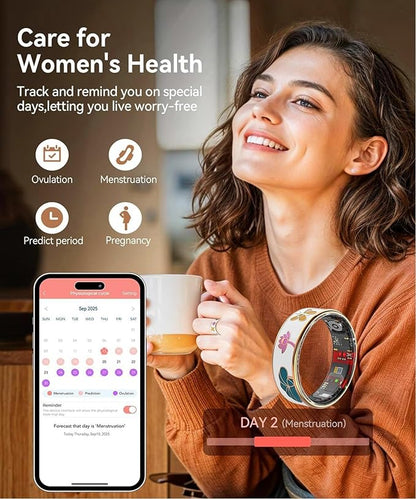 Smart Ring for Women,Fitness Tracker with Heart Rate,Blood Oxygen,Menstrual Cycle,Sleep Monitoring,Step Counting,IP68 Waterproof for iOS and Android,No Subscription Fee (13#)