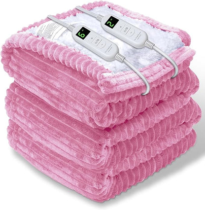 Electric Heated Blanket Throw, Heating Blanket Throw with 4 Timer Settings & 6 Heat Settings, Best Winter Gifts for Men and Women, White Elephant Gifts for Adults (90x100 Inch, Pink)