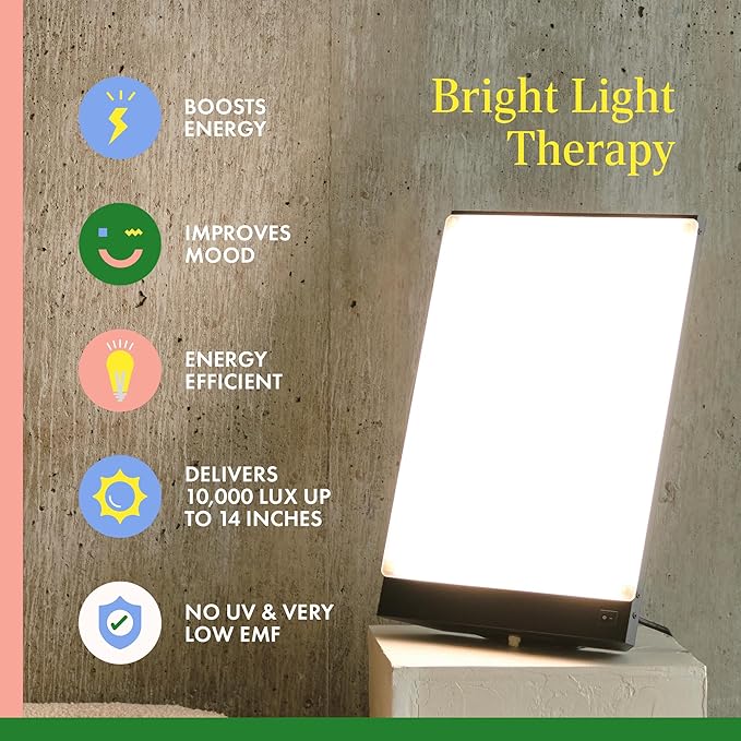 Northern Light Technologies Boxelite 10,000 Lux Bright Light Therapy Lamp – Full Spectrum UV-Free Sunlight Desk Lamp with Large Panel for Energy, Focus, and Alertness – Black