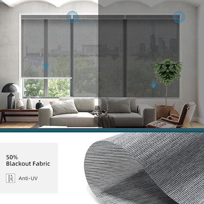 Motorized Light Filtering Roll Shades Work with HomeKit, 50% Blackout Smart Blinds for Windows, Electric Blinds with Remote,APP/Voice Control,Sunscreen PVC Free Charcoal