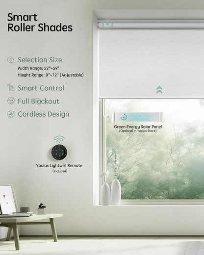 Yoolax Motorized Blinds with Remote, Blackout Smart Blinds for Windows Motorized Roller Shades, Automatic Window Blinds Directly Compatible with Alexa Electric Blinds (Jacquard White, 25" W x 72" H)