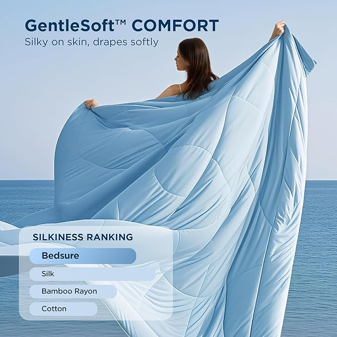 Bedsure Cooling Comforter Queen Size - GentleSoft Moisture Wicking Cooling Blanket for Hot Sleepers, Breathable Lightweight Duvet Insert, Dual-Sided Summer Blanket, Blue, 88x88 Inches