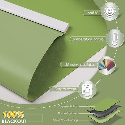 Allesin Motorized Roller Shade Blinds Work with Alexa for Window, Blackout Smart Shades Cordless with Remote Control, Electric Automated Blinds, Customized Size, Lithium Battery Motor(Grass Green)