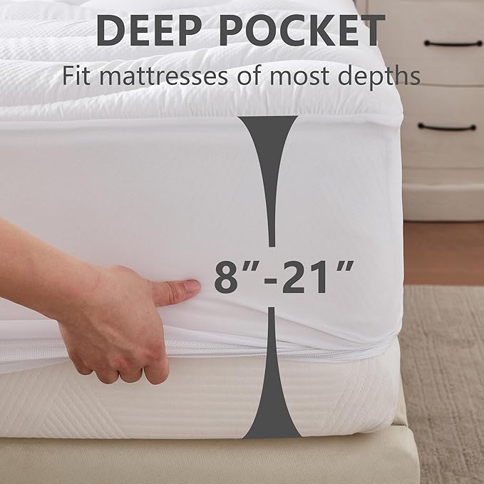 King Size Mattress Pad Waterproof, Cooling Mattress Topper Noiseless, Leak Proof Mattress Protector Deep Pocket Washable, Quilted Fitted Soft King Mattress Pad Cover (78x80 inch, White)