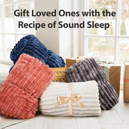 Sherpa Fleece Weighted Blanket with 3D Ribbed Stripes, 15 lbs Soft Flannel Heavy Throw Blanket for Couch Bed Sofa, Heavy Thick Blankets with Glass Beads, Comfort for Cozy Evenings, 60" x 80"