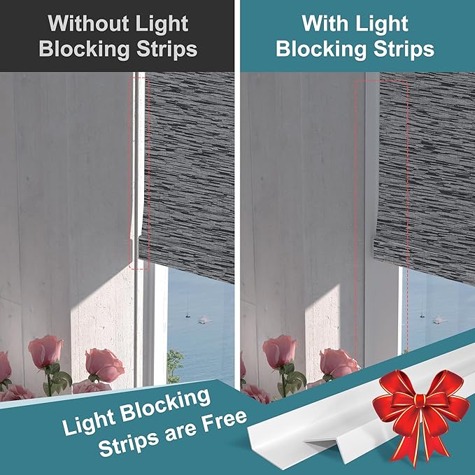 Motorized Blinds with Remote,Blackout Smart Roller Shades with App,Voice Control,Jacquard Fabric,Thermal Insulated Automatic Blinds,Electric Shades with USB/Solar Pannel.Maze Black