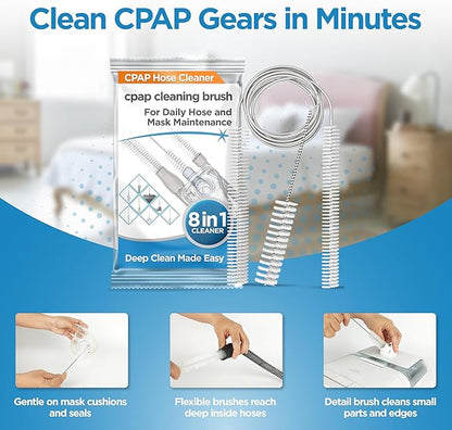 resplabs CPAP Hose Cleaning Brush 8 in 1 CPAP Cleaner for 22mm, 15mm CPAP Tubing, Mask, Cushions, Humidifiers & Water Chambers