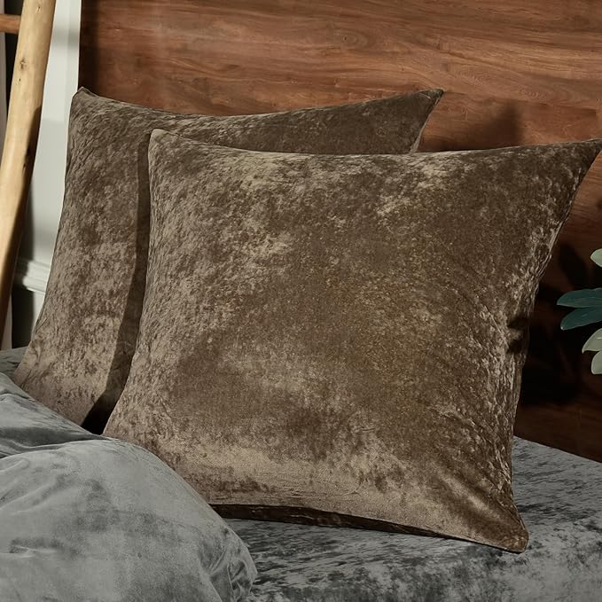 PHF Truly Velvet Euro Sham, 26"x 26",No Insert, 2 Pack Color Gradient Euro Throw Pillow Covers, Ultra Soft Cozy Pillow Covers for Luxurious Home Decorative, No Shedding, No Pilling, Khaki