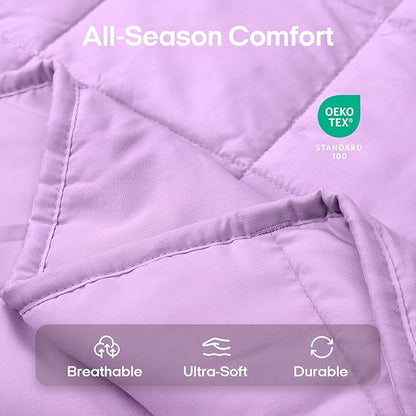 ZonLi Weighted Blanket for Adults (100% Cotton, 60"x80", 20lbs, Queen Size Light Purple) High Breathability Heavy Blanket, Soft Material with Premium Glass Beads, All-Season, Easy Care