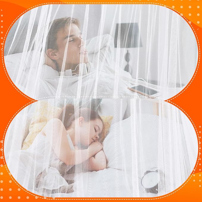 Fully Enclosed Mosquito Net Round Dome Canopy for King-Sized Beds No Opening Conical Design Bed Canopy for Insect Protection Easy Installation with Hanging Kit & Adhesive Ceiling Hook(White)
