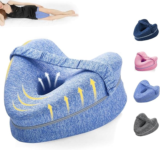 Knee Pillow for Side Sleepers, Alignment Pillows for Side Sleepers， Memory Foam Leg Pillow with Sleeping revoget Alignment Pillow for Soothing Pain Relief for Sciatica - Adjustable Strap (Blue)
