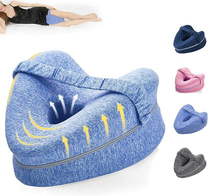 Knee Pillow for Side Sleepers, Alignment Pillows for Side Sleepers， Memory Foam Leg Pillow with Sleeping revoget Alignment Pillow for Soothing Pain Relief for Sciatica - Adjustable Strap (Blue)