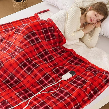 MAXEVE Faux Fur Heated Electric Blanket, 62"x84" Fast Heating Warming Twin Blankets with 8 Heating Levels & 8 Hours Auto Off with Over-Heat Protection & ETL Certified, Plaid Red