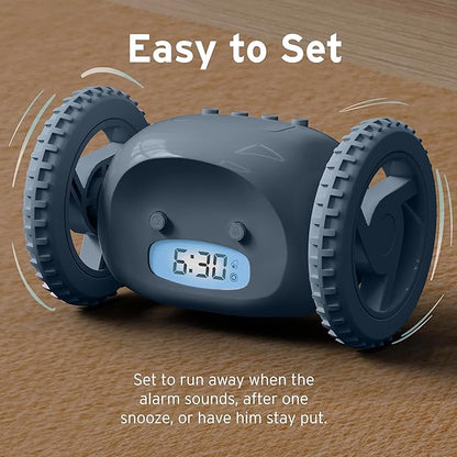 CLOCKY Alarm Clock on Wheels – Loud Rolling Alarm Clock for Heavy Sleepers | Runaway Clock That Jumps & Runs to Wake You Up | Funny Unique Gift for Adults, Teens & Kids Bedrooms (Slate)