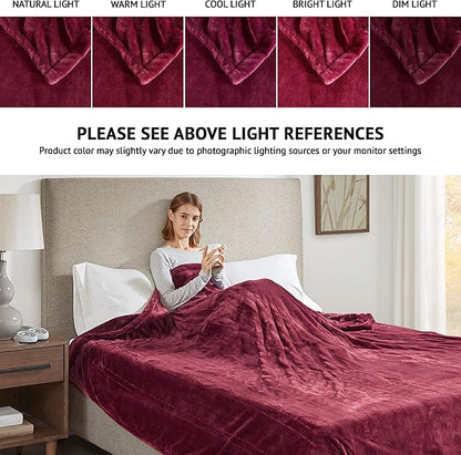 Beautyrest Heated Electric Blanket for Cold Weather, Fast Heating Heated Blanket, Auto Shut Off, Virtually Zero EMF, Multi Heat Setting, UL Certified, Red Twin (84 inx62 in)