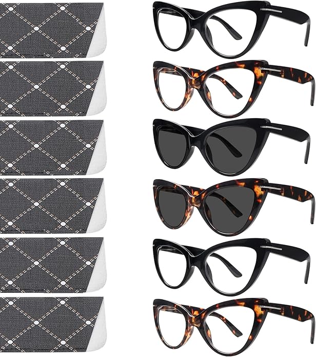 6 Pack Fashion Cat Eye Reading Glasses for Women Blue Light Blocking Oversized Spring Hinges Computer Readers