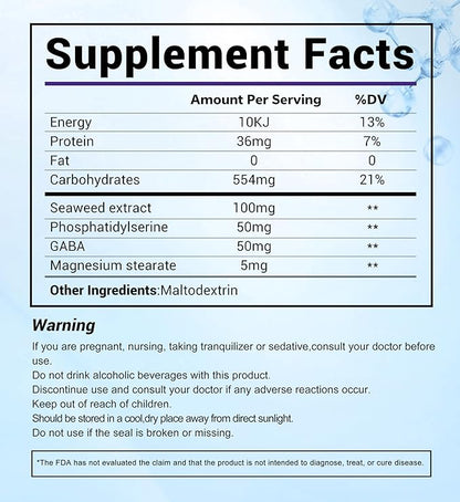 Natural Sleep Aid for Adults with GABA & Seaweed Extract, Melatonin-Free Supplement for Deep Sleep & Stress Relief, Non-Habit Forming 10 Capsules