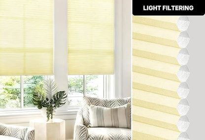 LazBlinds Cordless Cellular Shades, No Tools No Drill Light Filtering Honeycomb Shades Pleated Blinds for Windows, 42'' W x 64'' H, Alabaster