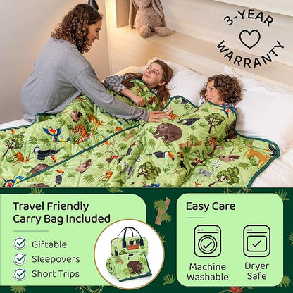 Aricove Kids Weighted Blanket, 5 lb, 36x48 inches, Small Size, Soft Cotton, Machine Washable, Green/Jungle Animals