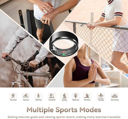 Smart Ring for Men,Fitness & Activity Tracker with Blood Oxygen/Heart Rate Monitor, Sleep Tracker, Step Counter, IP68 Waterproof Ring for iOS&Android, Fast Charge, No Subscription (Black, Size11）