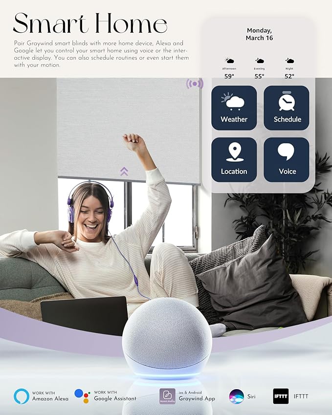 Graywind Motorized Shades 100% Blackout Compatible with Alexa Google WiFi Hardwired Smart Roller Shade Remote Control Automated Window Blinds with Valance, Customized Size (Pure White)