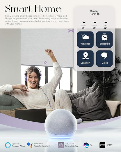 Graywind Motorized Shades 100% Blackout Compatible with Alexa Google WiFi Hardwired Smart Roller Shade Remote Control Automated Window Blinds with Valance, Customized Size (Pure White)