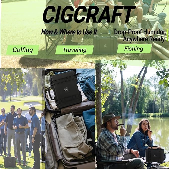 Cigar Humidor, ClGCRAFT Travel Cigar Humidor Box- Portable Cigar Case with Humidifier Disc, Waterproof, Essential Airtight Travel Humidor Kit for Cigar Aficionados (Holds up to 20 Cigars)