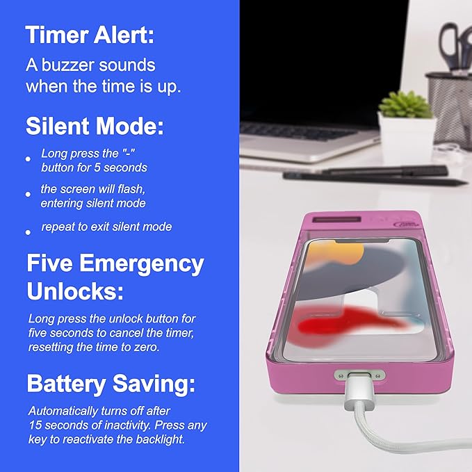 Locker Phone Holder - Timed Phone Lock Case Bad Habits, Time Locking Container, Smartphone Jail with Timer Reduce Screen Time Improve Productivity, Cell Phone Storage Box - Pink