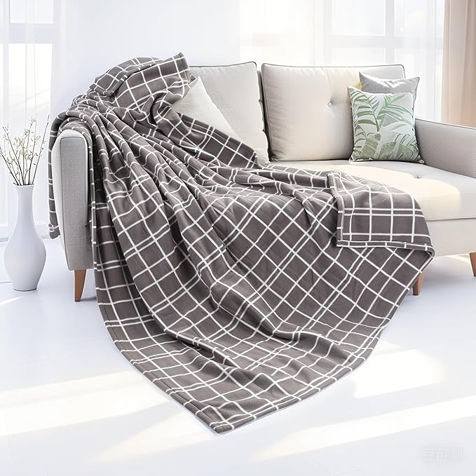 Electric Heated Blanket Queen Size 84"x90", Dual Controllers & Heating Zones, Soft Fleece for Bed, 10 Hs Auto Off & 4 Heating Levels, Machine Washable, Gifts for Family-Plaid Pattern, Light Gray
