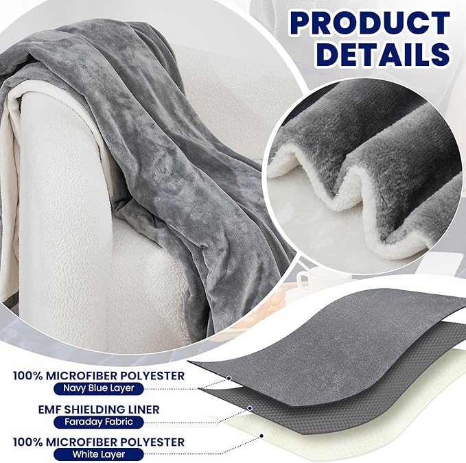 Preboun 78.74 x 59.06 Inch Large Faraday Blanket for Pregnant Babies, Emf Blanket Protection 5 G, Bluetooth, Phone Towers, Two Sides Using for Beds Couches Travel (Flannel, Grey)