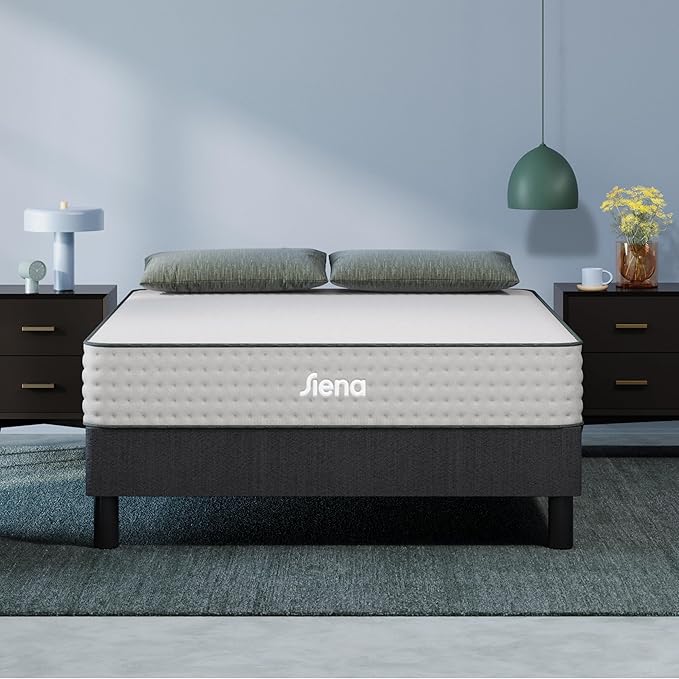 Siena 10” King Hybrid Firm Mattress with Bed Frame - Grey - Memory Foam & Innerspring System - Premium Pressure Relieving Layers - 180-Night Trial - 10 Year Mattress Warranty - Easy Assembly