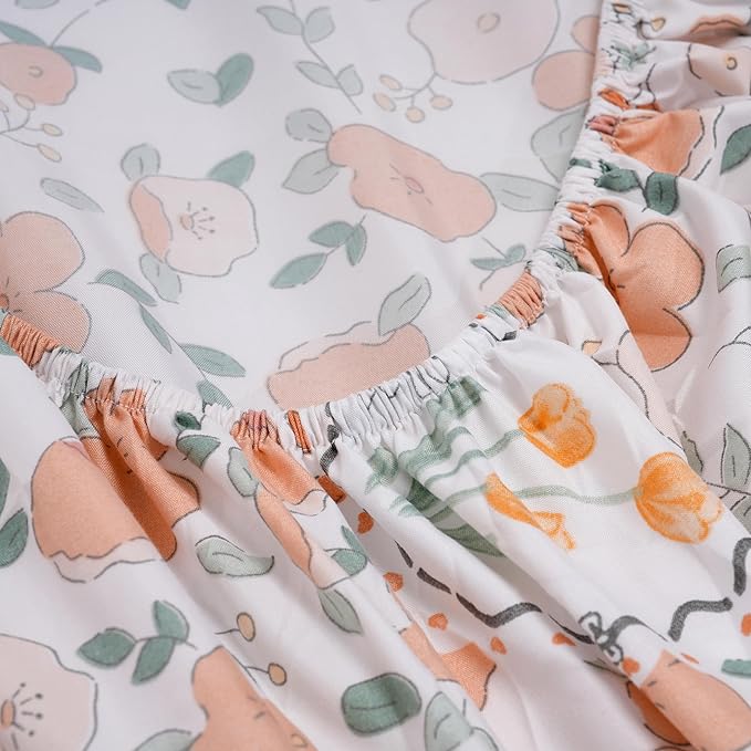 Spring Floral Printed Sheet Set Full Size, 4 Piece Soft Botanical Microfiber Sheets and Pillowcases - Deep Pocket, Wrinkle Free and Soft Bed Sheets Set Bedding Decor