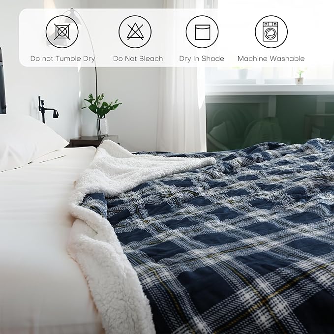 Electric Heated Blanket Full Size 50"x60" Microplush & Sherpa Fabric, Machine Washable 4 Heat Settings & 3 Hours Auto Off - Geometry Lattice