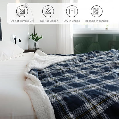 Electric Heated Blanket Full Size 50"x60" Microplush & Sherpa Fabric, Machine Washable 4 Heat Settings & 3 Hours Auto Off - Geometry Lattice