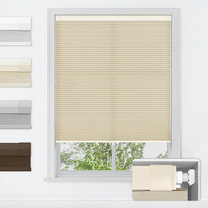 LazBlinds No Tools No Drill Cordless Cellular Shades, Light Filtering Honeycomb Shades for Home, Thermal Insulation Blinds for Windows, 29" W x 64" H, Beige