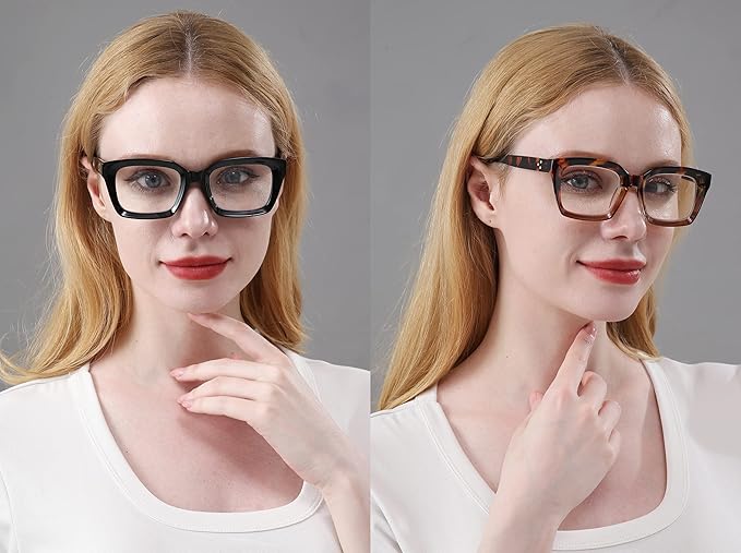 REAVEE 2 Pack Oprah Style Oversized Reading Glasses for Women Men Blue Light Blocking, Ladies Stylish Retro Square Large Computer Readers (Black/Leopard 1.75x)