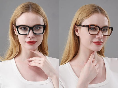 REAVEE 2 Pack Oprah Style Oversized Reading Glasses for Women Men Blue Light Blocking, Ladies Stylish Retro Square Large Computer Readers (Black/Leopard 2.5x)