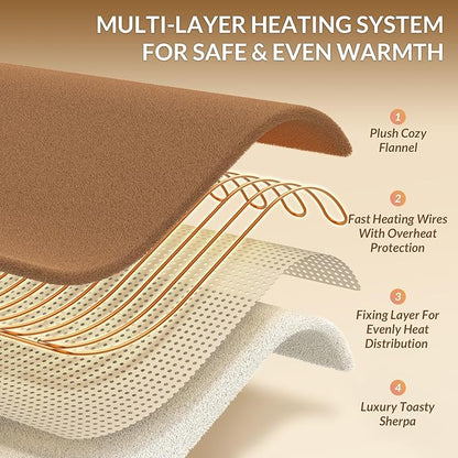 HOMLYNS LuxeHeat Heated Blanket Electric Blanket Full Size, Soft Flannel Sherpa Heating Blanket with 10 Heat Settings, 1-10 hrs Timer Auto Shut Off (72x84 inches, Coffee)