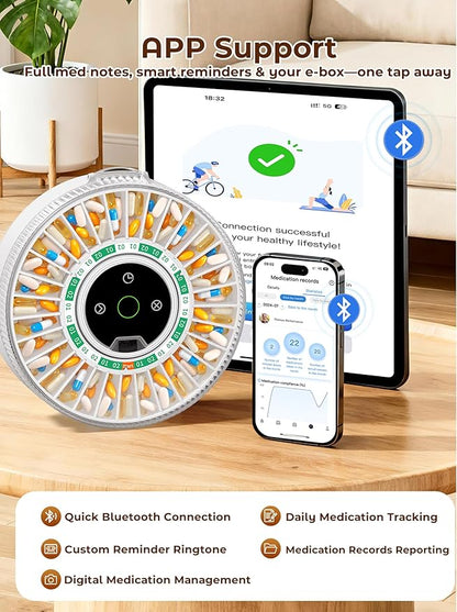 Betife Automatic Pill Dispenser for Elderly with Alarm – 31-Day Smart Bluetooth Pill Box, App Support, Fingerprint + Key Dual Lock, Arthritis-Easy Open, Plug-in/Battery Backup, Monthly Timer Dispenser